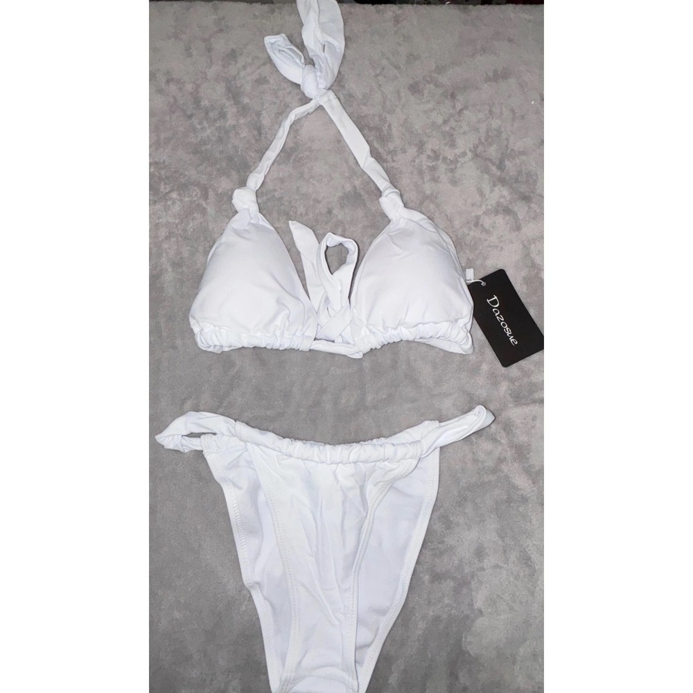 Dazosue Swimsuit Bikini Set Womens Small White Halter Neck Triangle Beach Wear